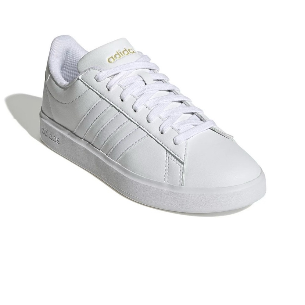 adidas White Grand Court 2.0 Sneakers with Gold Accent